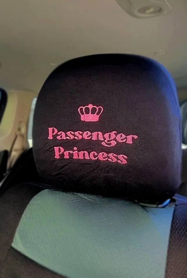 Alt view image 4 of 5 - Yupbizauto New Black Fabric Passenger Princess Design Car Truck SUV Van Seat Headrest Cover Fit for Cars Vans Trucks - One Piece (Passenger Princess)