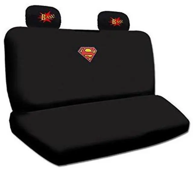 Alt view image 3 of 7 - Ultimate Superman Car Seat Covers Floor Mats Set from BDK Bundled with Classic BAM! Logo Headrest Covers