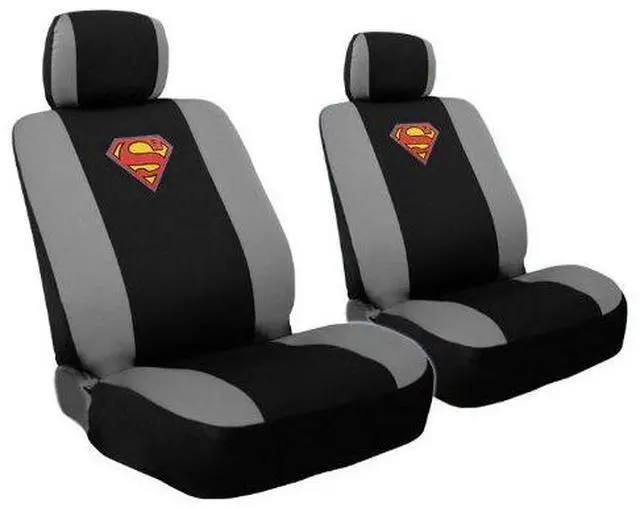 Alt view image 2 of 7 - Ultimate Superman Car Seat Covers Floor Mats Set from BDK Bundled with Classic BAM! Logo Headrest Covers