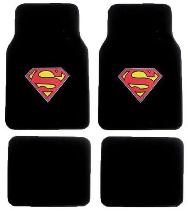 Alt view image 7 of 7 - Ultimate Superman Car Seat Covers Floor Mats Set from BDK Bundled with Classic BAM! Logo Headrest Covers