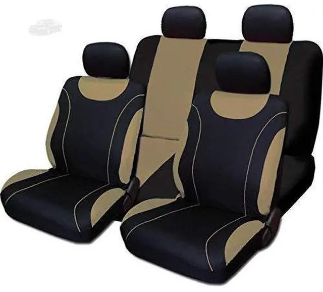 Main image of Yupbizauto New 8 Pieces Sleek Design Flat Cloth Front and Rear Car Seat Covers Set (Tan)