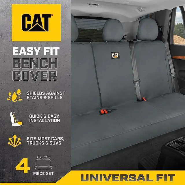 Alt view image 3 of 3 - Caterpillar Universal Rear Bench Seat Cover Grey Bundle - Water-Resistant, Heavy-Duty Car, Truck, SUV Protector - Durable, Easy Install, Perfect for Pets, Work, Travel - Fits Most Vehicles