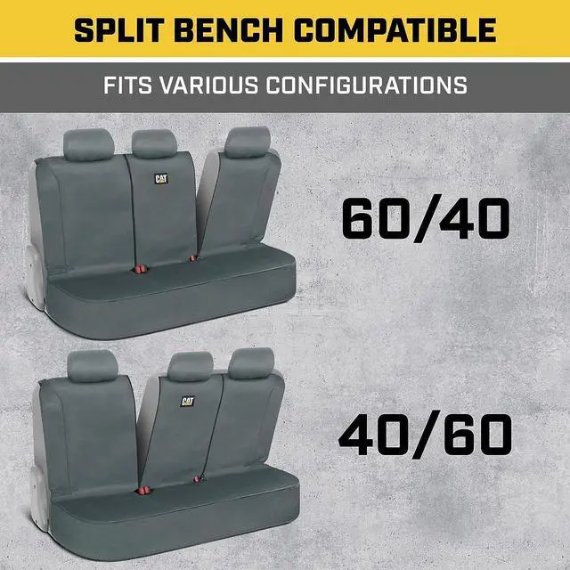 Alt view image 2 of 3 - Caterpillar Universal Rear Bench Seat Cover Grey Bundle - Water-Resistant, Heavy-Duty Car, Truck, SUV Protector - Durable, Easy Install, Perfect for Pets, Work, Travel - Fits Most Vehicles