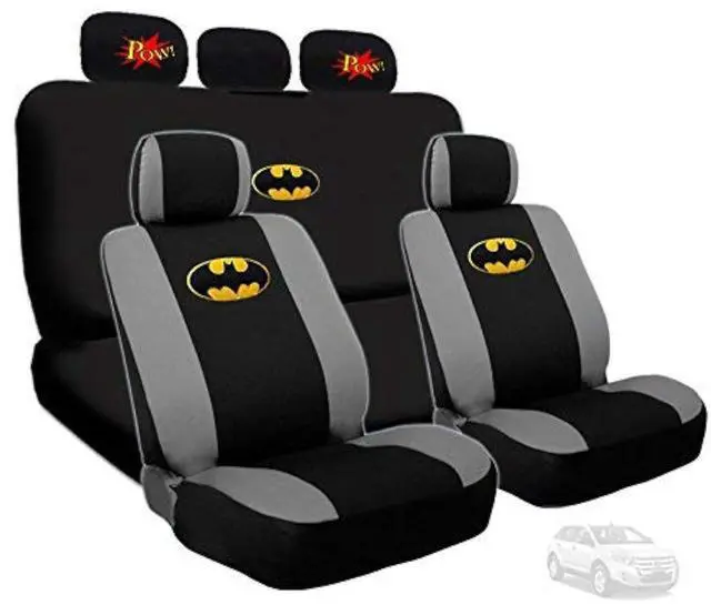 Main image of Deluxe BDK Batman Car Seat Covers with 2 Classic POW! Logo Headrest Covers Bundled Gift Set