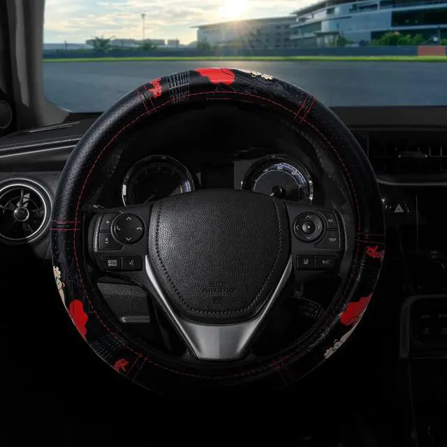 Alt view image 2 of 3 - New Betty Boop Skyline Design Car Accessories Set New Seat Covers, Front and Rear Rubber Mats, Steering Wheel Cover Embroidered Headrest Covers Stylish Protection for Cars SUVs Trucks