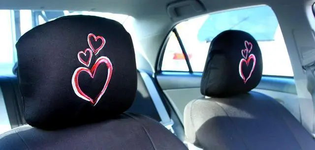 Alt view image 2 of 5 - New Black Flat Cloth Universal Fit Car Truck Seat Covers With Embroidery Logo Headrest Covers Support 60/40 Split Seats (Large Pink Heart)