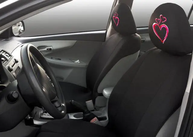 Alt view image 3 of 5 - New Black Flat Cloth Universal Fit Car Truck Seat Covers With Embroidery Logo Headrest Covers Support 60/40 Split Seats (Large Pink Heart)