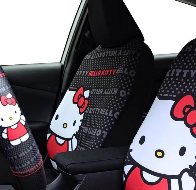 Alt view image 2 of 5 - New Design Hello Kitty Car Accessories Seat Cover with 4 Rubber Mats, Steering Wheel Cover and Air Freshener bundle set