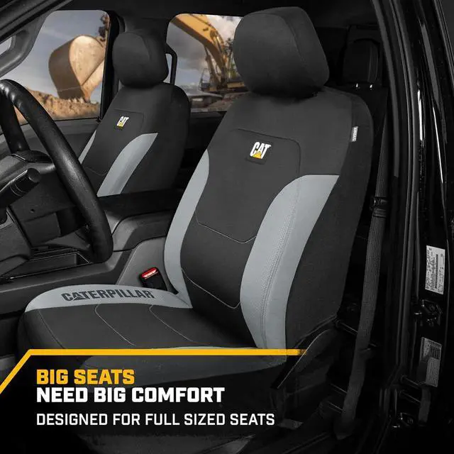 Alt view image 3 of 3 - Caterpillar Car Truck Seat Covers for Front Seat Bundle Set Black Grey 2274