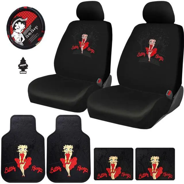 Main image of Platicolors Betty Boop Skyline Design Car Accessories Set New Seat Covers, Front and Rear Rubber Mats, Steering Wheel Cover Air Freshener Stylish Protection for Cars SUVs Trucks & Vans