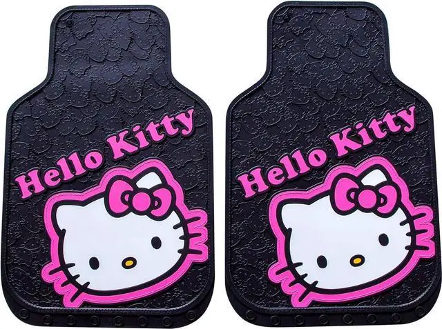 Alt view image 2 of 6 - Hello Kitty Collage Design Sanrio Front & Rear Car Truck SUV Seat Rubber Floor Mats and Steering Wheel Cover Bundle Set -6 PC