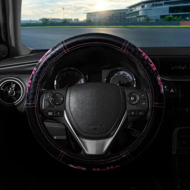 Alt view image 3 of 5 - Hello Kitty Car Steering Wheel Cover Collage Design Air Freshener Bundle Univesal Fit