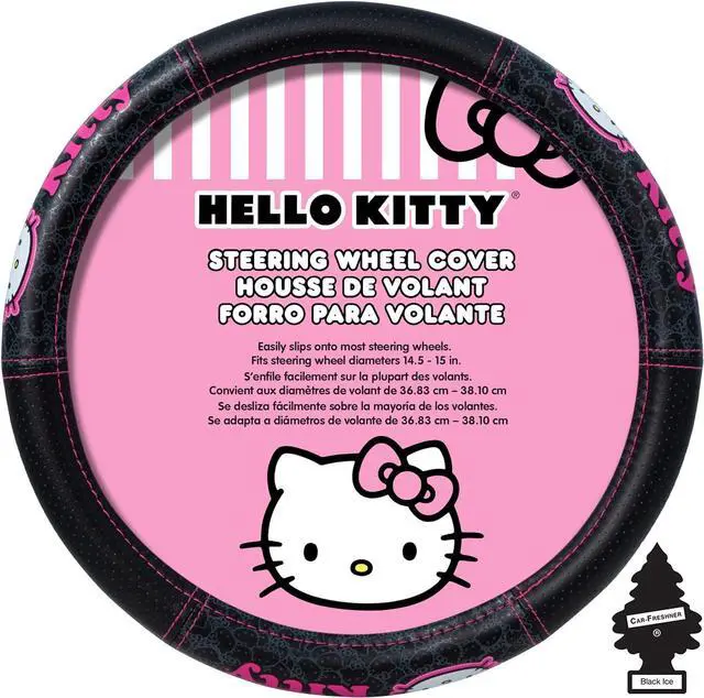 Main image of Hello Kitty Car Steering Wheel Cover Collage Design Air Freshener Bundle Univesal Fit