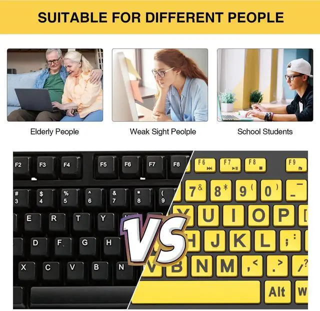 Alt view image 6 of 7 - Large Print Keyboard Wired Computer Keyboards with Wrist Rest, Phone Holder, Big Letters Easy to Read Compatible Windows, Desktop, Laptop, Yellow SABLUTE