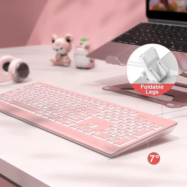 Alt view image 3 of 7 - SABLUTE Large Print Backlit Keyboard, Wired USB Lighted Computer Keyboards with 7-Color & 4 Modes Backlit, Oversize Letters Keys Easy to See and Type, Quiet Keyboard Compatible for PC, Laptop -Pink