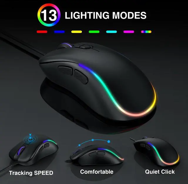 Alt view image 5 of 7 - SABLUTE Keyboard and Mouse Combo Wired, Large Print Computer Keyboards with Wrist Rest, Lighted RGB Backlit Keyboard Easy to See,  Ergonomic Light Up USB Keyboard Set for PC, Windows, Laptop