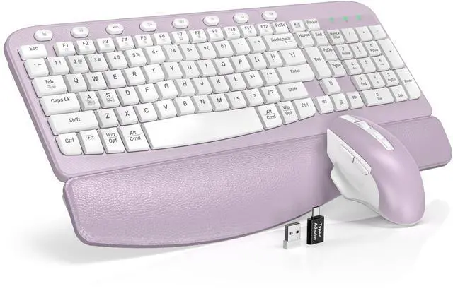Main image of SABLUTE Wireless Keyboard and Mouse Combo, Ergonomic Wave Key, Cushioned Plam Rest, Comfortable Silent Natural Typing, 2.4G Lag-Free, Full Size Keyboards Cordless Set for Multi-OS, Windows/Mac, Purple