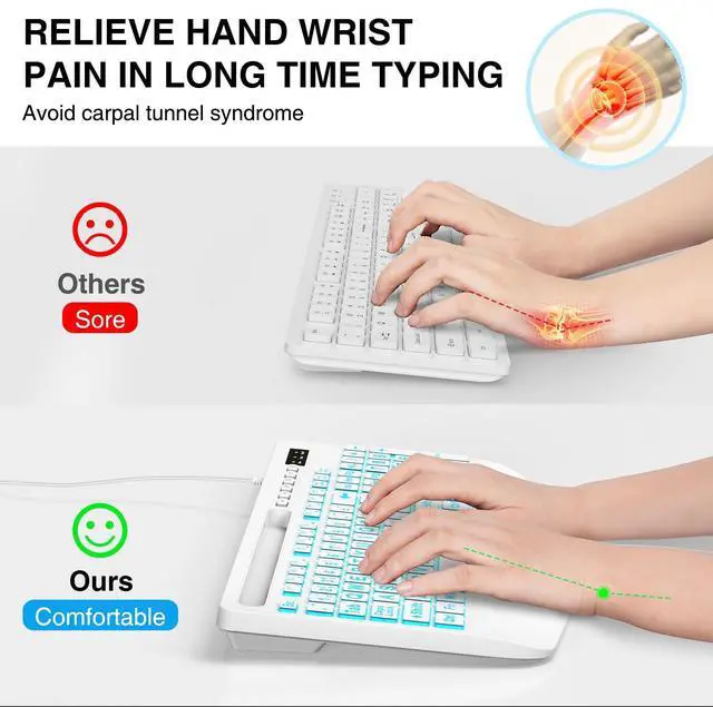 Alt view image 4 of 7 - Large Print Backlit Computer Keyboards, Wired Lighted USB Keyboards with 7-Color Backlit, Wrist Rest, Phone Holder, Easy to Read and Type for Laptop, PC, Windows, Desktop (White)
