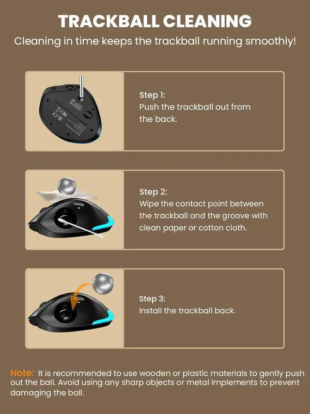 Alt view image 7 of 7 - SABLUTE Wireless Trackball Mouse, Ergonomic Bluetooth Rechargeable Computer Mouse, Backlit Rollerball Thumb Laptop mice with 5 Level DPI, Adjustable Angle, 3 Devices Connection for PC, Mac, Windows