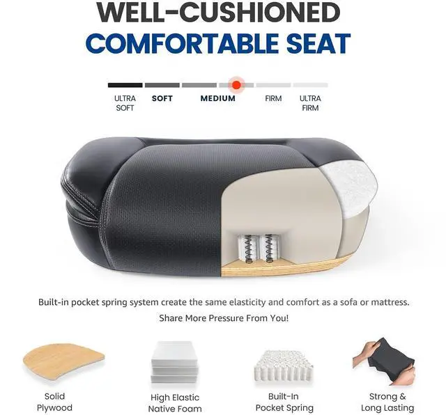 Alt view image 5 of 7 - CHAIRMAN® Multi-Purpose Ergonomic Padded Mid-Back Bonded Leather Swivel Adjustable Drafting Chair with Multi-Function Arms and Foot Ring, Standing-Desk Matched Tall Swivel Computer Office Stool, Black