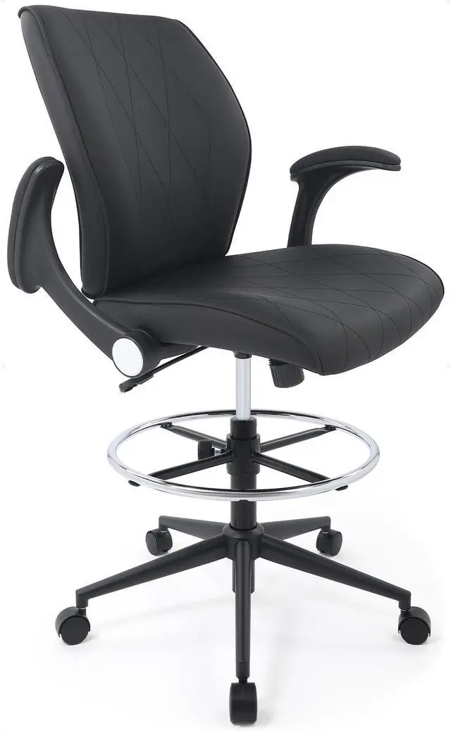 Main image of CHAIRMAN® 8 Hours Multi-Purpose Ergonomic Padded Mid-Back Faux Leather Swivel Adjustable Drafting Chair with flip-up Arms and Foot Ring, Standing-Desk Matched Tall Swivel Computer Office Stool, Black