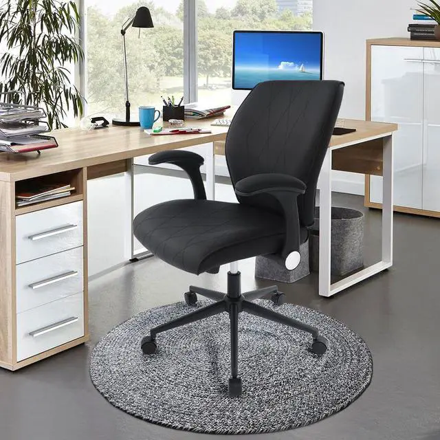 Alt view image 2 of 7 - CHAIRMAN® Premium Faux Leather Padded Mid-Back Adjustable-Height/Tilt, Swivel Office Computer Desk Chair with Flip-up Arms, Ergo Design for Sedentariness, Black