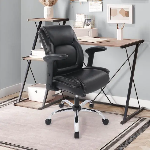 Alt view image 2 of 7 - CHAIRMAN® Ergonomic Heavy Duty Mid-Back Bonded Leather Padded Adjustable-Height/Tilt Executive Office Chair, Comfortable Swivel Rolling Computer Desk Task Office Stool with Flip-Up & Lift Arms, Black