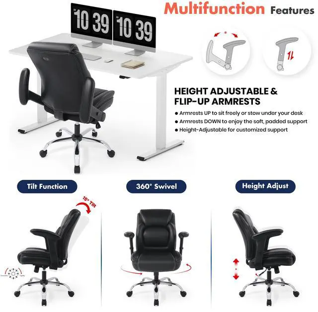 Alt view image 4 of 7 - CHAIRMAN® Ergonomic Heavy Duty Mid-Back Bonded Leather Padded Adjustable-Height/Tilt Executive Office Chair, Comfortable Swivel Rolling Computer Desk Task Office Stool with Flip-Up & Lift Arms, Black