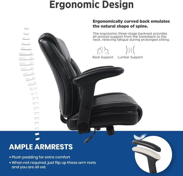 Alt view image 6 of 7 - CHAIRMAN® Ergonomic Heavy Duty Mid-Back Bonded Leather Padded Adjustable-Height/Tilt Executive Office Chair, Comfortable Swivel Rolling Computer Desk Task Office Stool with Flip-Up & Lift Arms, Black
