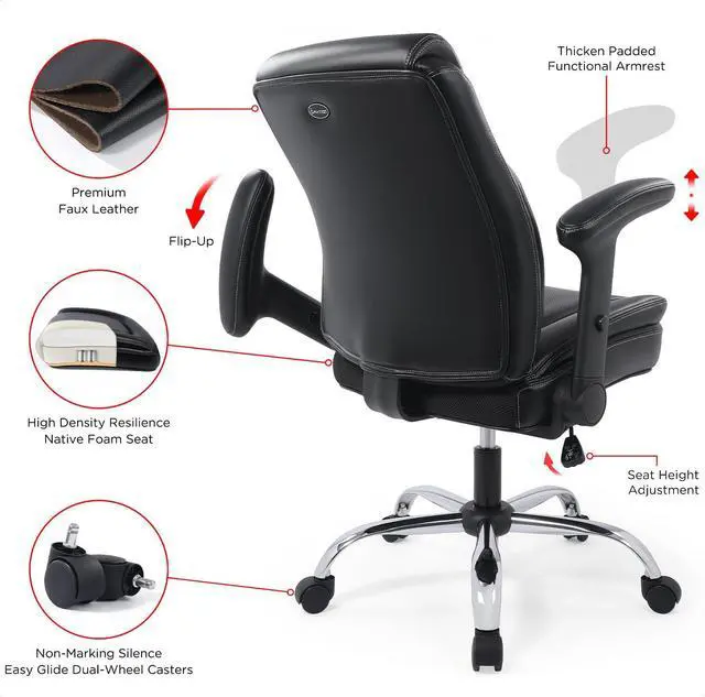 Alt view image 7 of 7 - CHAIRMAN® Ergonomic Heavy Duty Mid-Back Bonded Leather Padded Adjustable-Height/Tilt Executive Office Chair, Comfortable Swivel Rolling Computer Desk Task Office Stool with Flip-Up & Lift Arms, Black