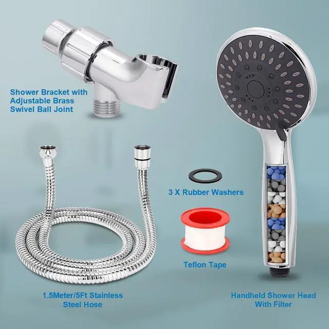 Alt view image 3 of 4 - AOSJ-Briout Filtered Shower Head with Handheld, High Pressure 5 Spray Mode Showerhead with Hose Bracket Filter for Hard Water