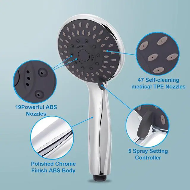 Alt view image 4 of 4 - AOSJ-Briout Filtered Shower Head with Handheld, High Pressure 5 Spray Mode Showerhead with Hose Bracket Filter for Hard Water