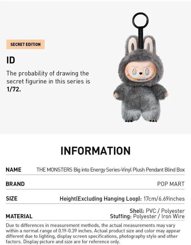 Alt view image 2 of 7 - Pop Mart : Labubu - THE MONSTERS Big into Energy Series-Vinyl Plush Pendant Blind Box