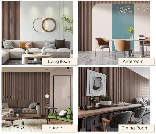 Alt view image 6 of 7 - UNISOAR Wood Panels for Wall - 2 PCS Wood Slat Wall Panel, Natural Walnut Veneer Acoustic Wall Panels - 12.6" W x 94.5" L