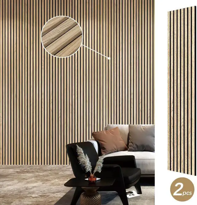 Alt view image 2 of 7 - UNISOAR 3D Wall Panels for Interior Wall Decor, 2-Pack Wood Panels for Wall, Oak Genuine Wood Veneer Acoustic Wall Panels - 12.6" W x 94.5" L
