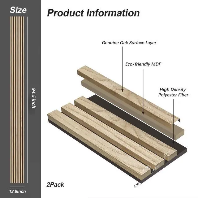 Alt view image 5 of 7 - UNISOAR 3D Wall Panels for Interior Wall Decor, 2-Pack Wood Panels for Wall, Oak Genuine Wood Veneer Acoustic Wall Panels - 12.6" W x 94.5" L
