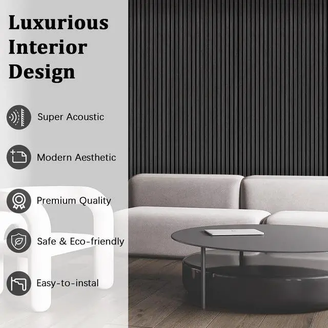 Alt view image 3 of 6 - UNISOAR Wood Panels for Wall -2 PCS Wood Slat Wall Panel, Technical Black Oak Veneer Acoustic Wall Panels - 12.6" W x 94.5" L
