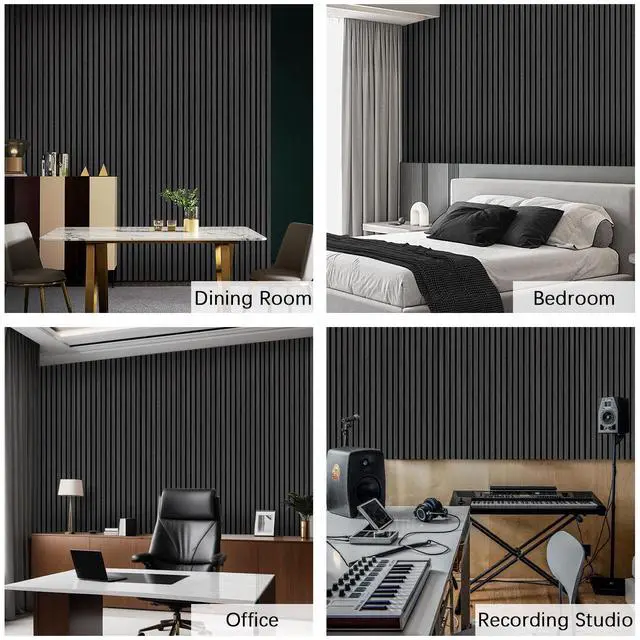 Alt view image 4 of 6 - UNISOAR Wood Panels for Wall -2 PCS Wood Slat Wall Panel, Technical Black Oak Veneer Acoustic Wall Panels - 12.6" W x 94.5" L