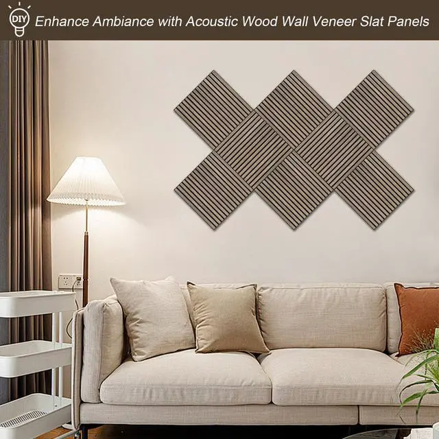 Alt view image 4 of 7 - UNISOAR Wood Panels for Wall - 4 PCS Wood Slat Wall Panel, Natural Walnut Veneer Acoustic Wall Panels - 12.6" W x 94.5" L