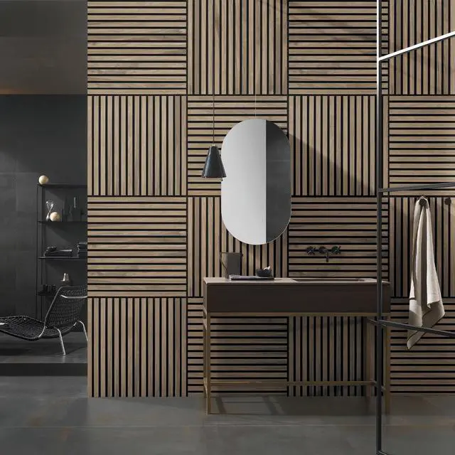 Alt view image 5 of 7 - UNISOAR Wood Panels for Wall - 4 PCS Wood Slat Wall Panel, Natural Walnut Veneer Acoustic Wall Panels - 12.6" W x 94.5" L