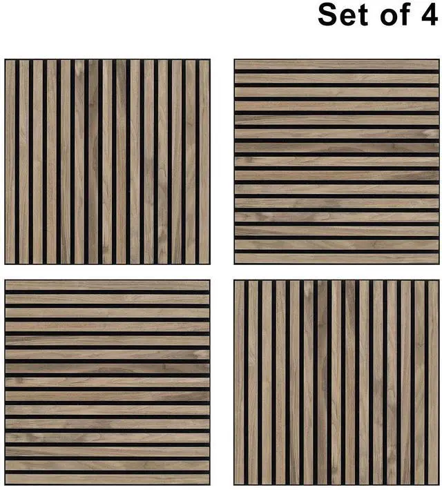 Alt view image 6 of 7 - UNISOAR Wood Panels for Wall - 4 PCS Wood Slat Wall Panel, Natural Walnut Veneer Acoustic Wall Panels - 12.6" W x 94.5" L