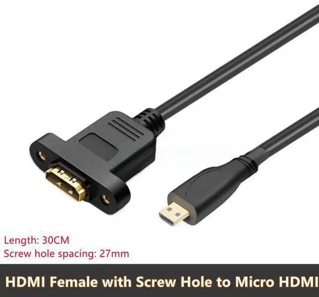 Alt view image 2 of 7 - Vszerda Panel Mount HDMI Female to Micro Male HDMI Gold-Plated Interface Digital Cameras Extension Cable Fully Shielded with Fixed Screw Hole 30CM