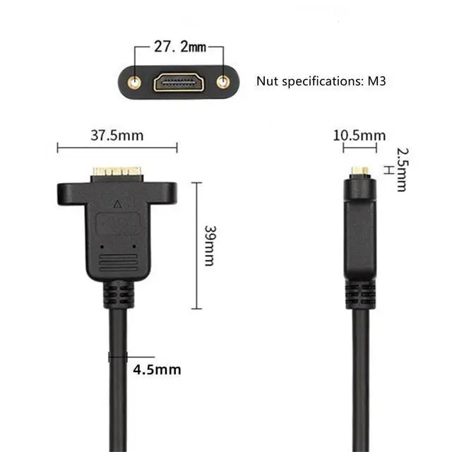 Alt view image 7 of 7 - Vszerda Panel Mount HDMI Female to Micro Male HDMI Gold-Plated Interface Digital Cameras Extension Cable Fully Shielded with Fixed Screw Hole 30CM