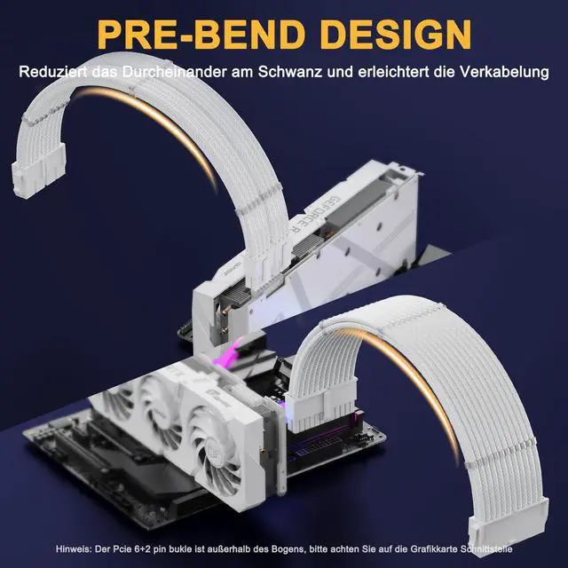 Alt view image 2 of 7 - Vszerda PSU Cable Extension Kit,One Way Bend Design PC Cables - Bright White Braided 1x 24Pin ATX / 2X 8 (4+4) Pin EPS/Gold-Plated 3X 8 (6+2) Pin PCIE for Power Supply,18AWG 6 Kits