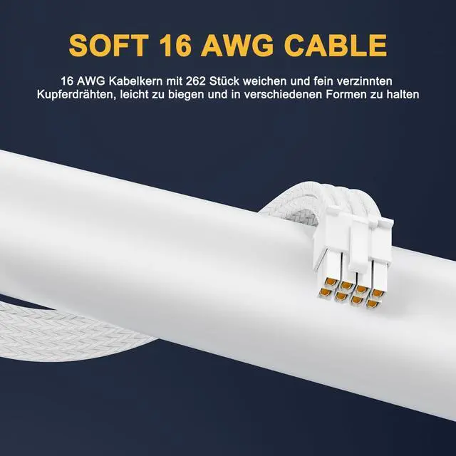 Alt view image 3 of 7 - Vszerda PSU Cable Extension Kit,One Way Bend Design PC Cables - Bright White Braided 1x 24Pin ATX / 2X 8 (4+4) Pin EPS/Gold-Plated 3X 8 (6+2) Pin PCIE for Power Supply,18AWG 6 Kits