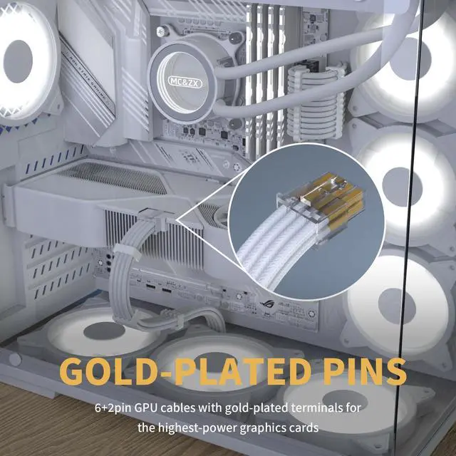 Alt view image 4 of 7 - Vszerda PSU Cable Extension Kit,One Way Bend Design PC Cables - Bright White Braided 1x 24Pin ATX / 2X 8 (4+4) Pin EPS/Gold-Plated 3X 8 (6+2) Pin PCIE for Power Supply,18AWG 6 Kits