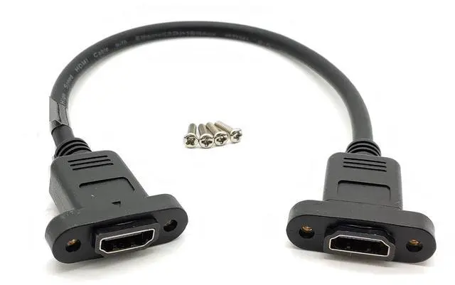 Alt view image 6 of 7 - Vszerda HDMI Female to HDMI Female Panel Mount Ethernet Adapter High Speed Extension Cable 28AWG with Screws 30CM