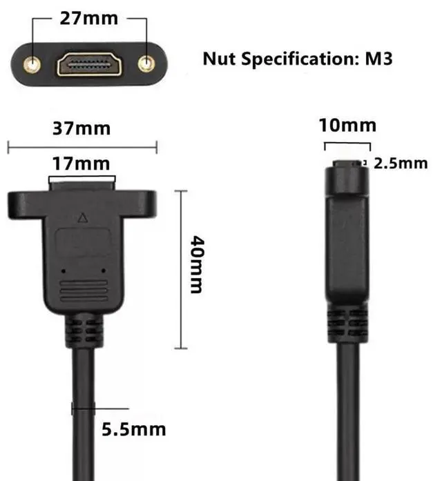 Alt view image 7 of 7 - Vszerda HDMI Female to HDMI Female Panel Mount Ethernet Adapter High Speed Extension Cable 28AWG with Screws 30CM