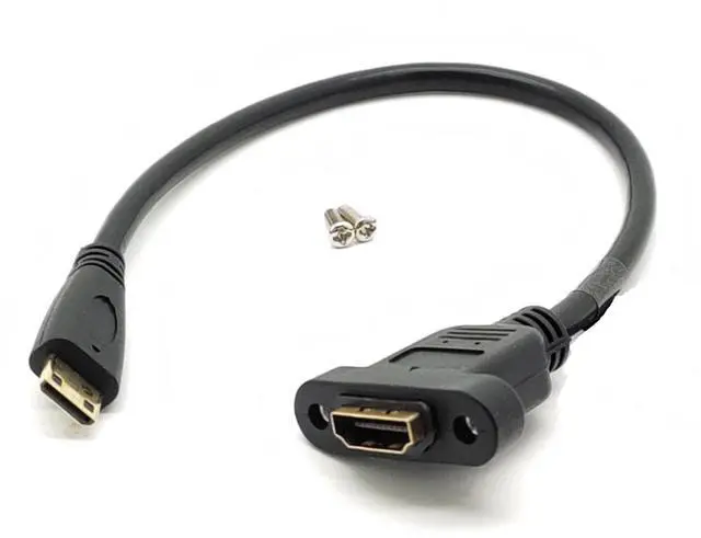 Alt view image 4 of 7 - Vszerda Panel Mount HDMI Female to Mini Male HDMI Gold-Plated Interface Handheld Digital Camera Extension Cable Fully Shielded with Fixed Screw Hole 30CM