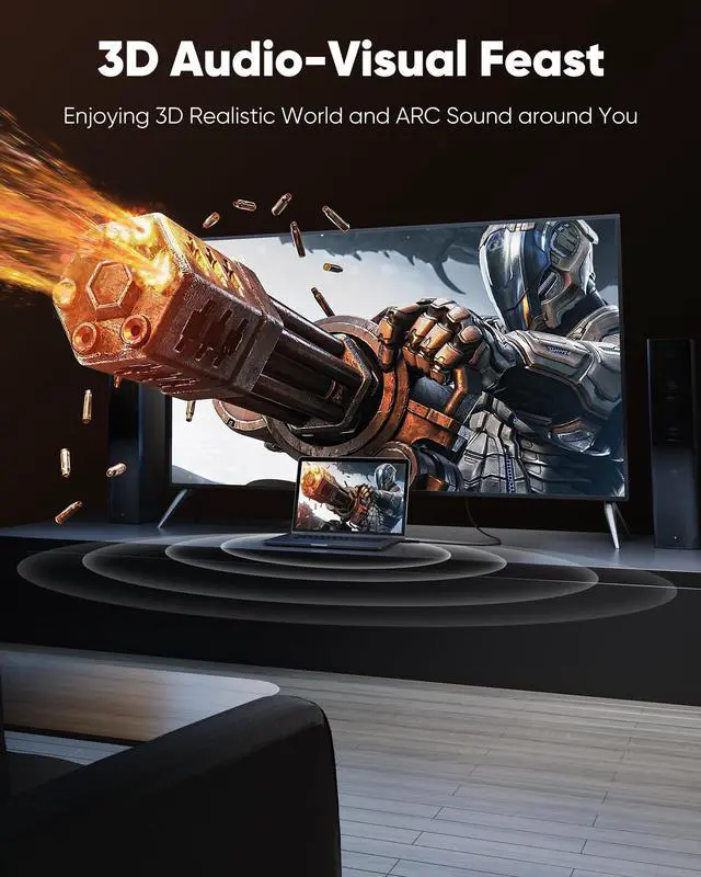 Alt view image 7 of 7 - Vszerda 4K HDMI Cable 6.6FT/2m - 4K@60Hz HDR Braided HDMI Cord, 18Gbps High Speed with Ethernet/ARC, 3D, HDCP 2.2, ARC, Compatible for PS-5/4/3/4K HDTV/Monitor/Projector/Streaming Media, Black